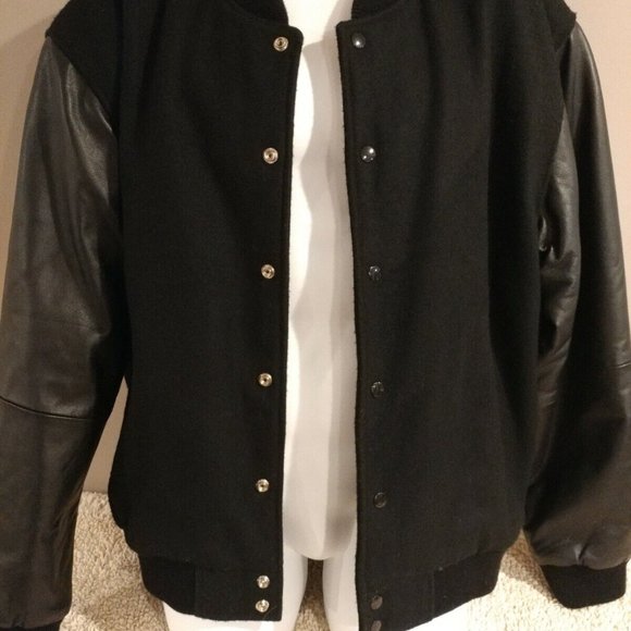 Enza Black Wool Leather Embroidered Disney World Services Varsity Jacket Mens L - Picture 5 of 10